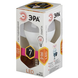 Лампочка светодиодная ЭРА STD LED A60-7W-827-E27 E27 / Е27 7Вт груша теплый белый свет