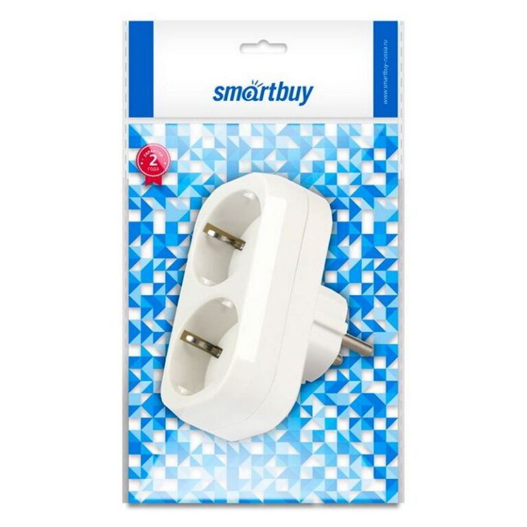 Разветвитель Smartbuy, 2 гнезда с заземлением плоский 16А 250B (SBE-16-A02-2z)