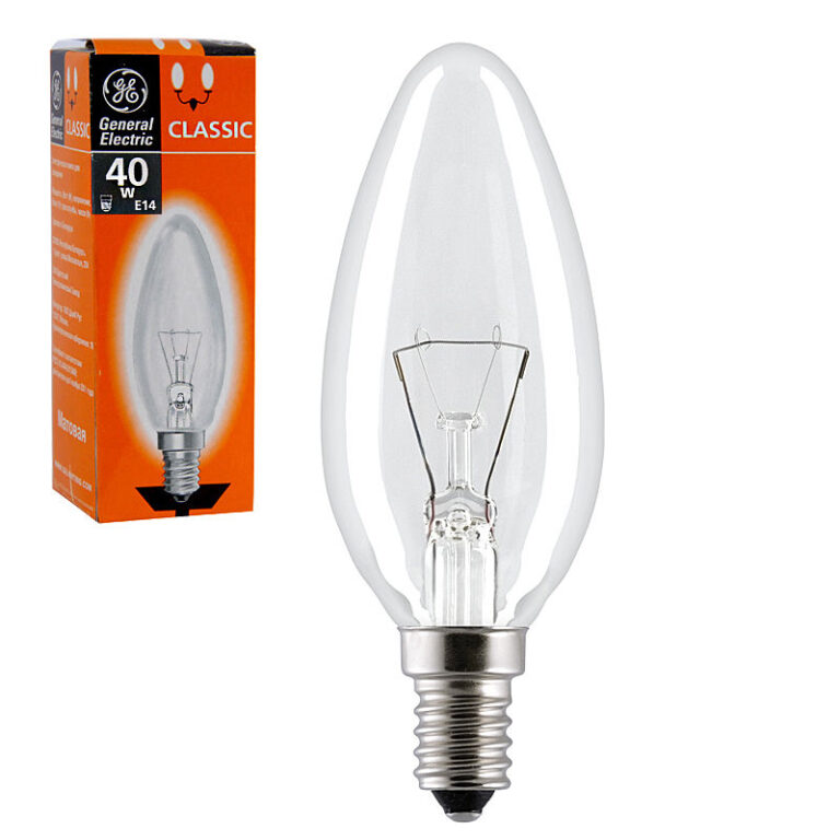 Лампа накаливания 84770  General Electric B35 свеча 40W 240V E14 CL