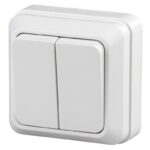 2-104-01 Intro Выключатель двойной, 10А-250В, IP20, ОУ, Quadro, белый (10/200/3600)