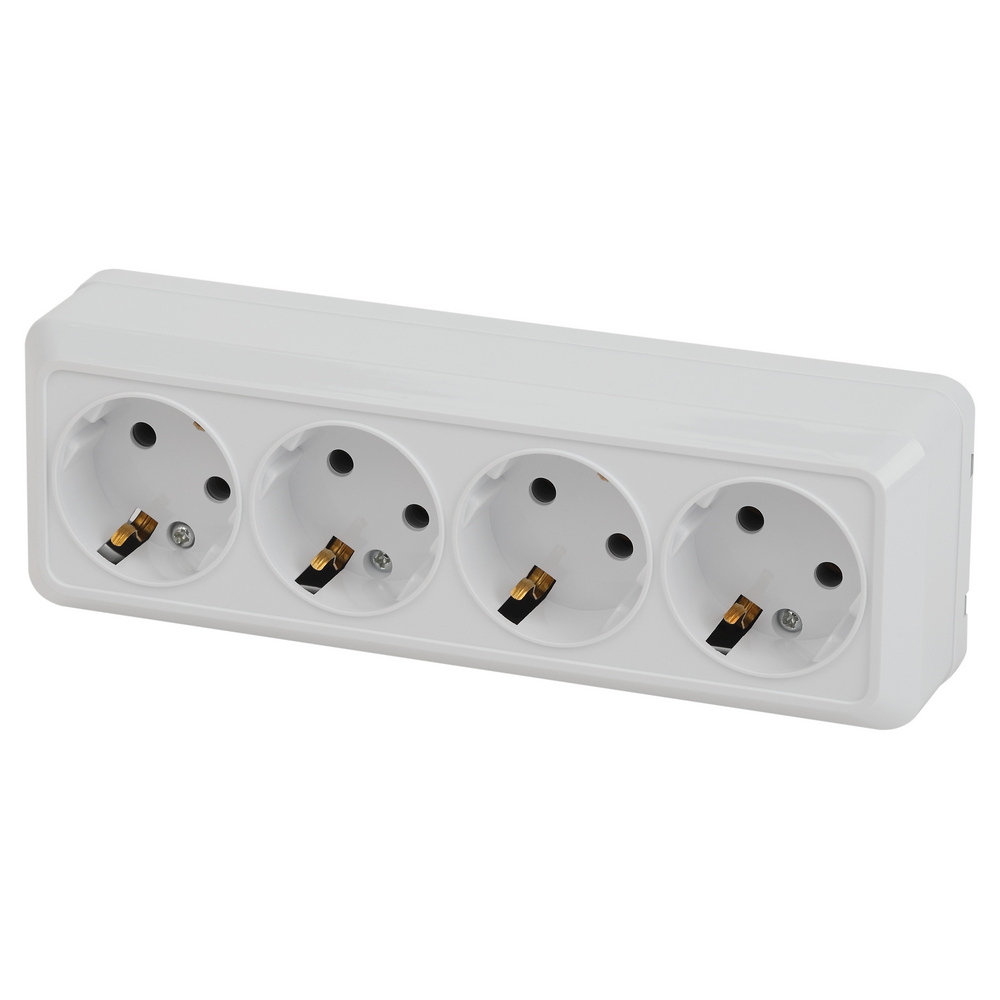 Розетка Intro Quadro 2-208-01 с заземлением четырехместная 4х2P+E, 16А-250В, IP20, ОУ, белый Розетка Intro Quadro 2-208-01 с заземлением четырехместная 4х2P+E, 16А-250В, IP20, ОУ, белый
