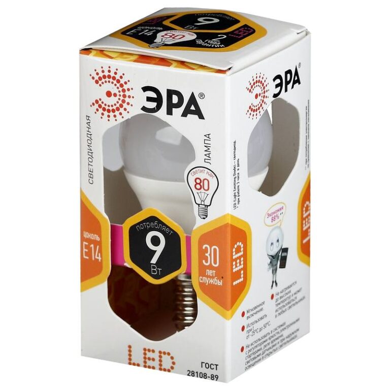 Лампочка светодиодная ЭРА STD LED P45-9W-827-E14 E14 / Е14 9Вт шар теплый белый свет