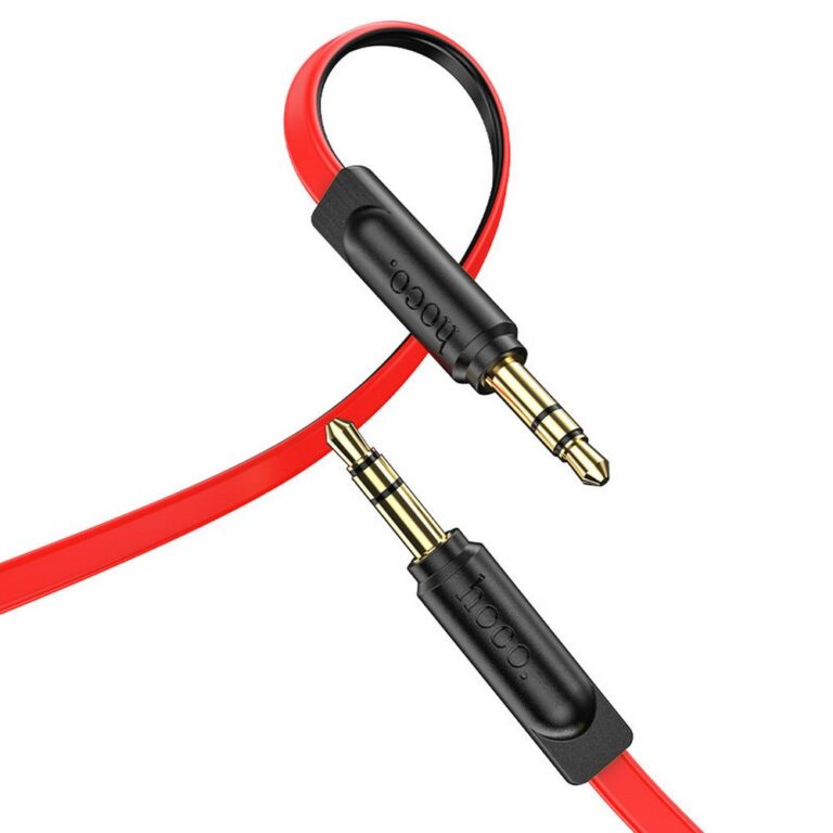 Кабель AUX, Jack 3,5mm(m) - Jack 3,5mm(m) HOCO UPA16, 2.0м, плоский, силикон, цвет: красный(1/37/370