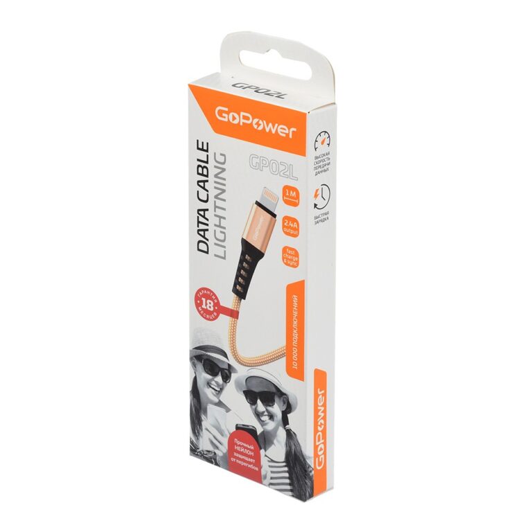 Кабель GoPower GP02M USB (m)-microUSB (m) 1.0м 2.4A нейлон золотой