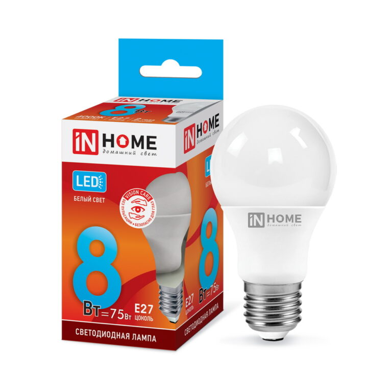 Лампа светодиодная LED-A60-VC 8Вт 230В Е27 4000К 760Лм IN HOME