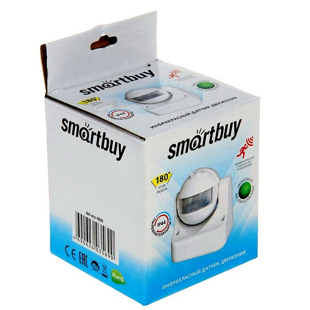 Инфракрасный датчик движения Smartbuy, настенный 1200Вт, 180гр., до 12м, IP44 Инфракрасный датчик движения Smartbuy, настенный 1200Вт, 180гр., до 12м, IP44