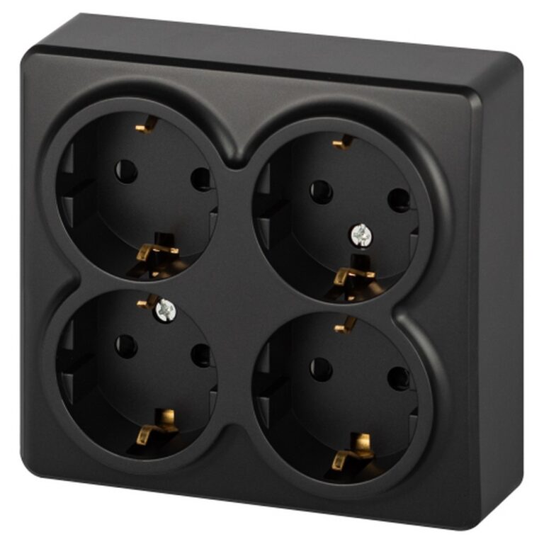 11-2211-05 ЭРА Розетка 4х2P+E Schuko со шторками, 16A-250, IP20, ОУ, ЭРА Эксперт, антрацит (1/8/80)