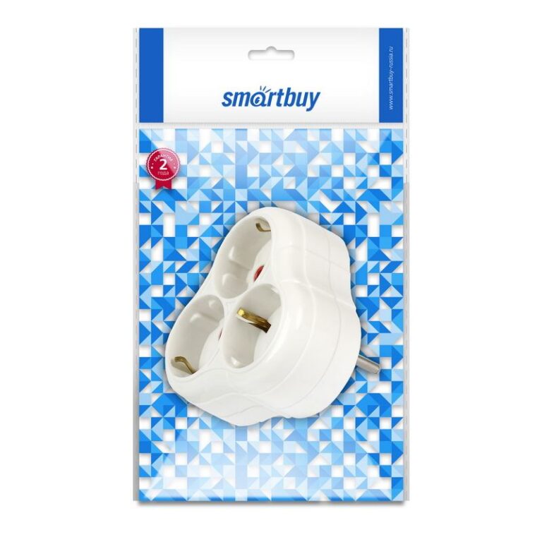 Тройник Smartbuy, 3 гнезда с заземлением круглый белый 16А 250В (SBE-16-A01-3z)