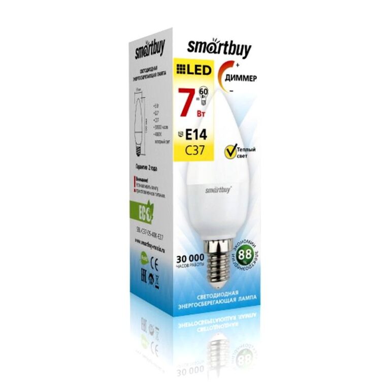 Светодиодная (Диммер) Лампа Smartbuy-C37-07W/3000/E14 (SBL-C37D-07-30K-E14)