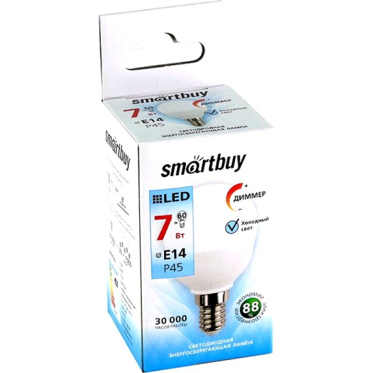 Светодиодная (Диммер) (LED) Лампа Smartbuy-P45D-07W/4000 (SBL-P45D-07-40K-E14)