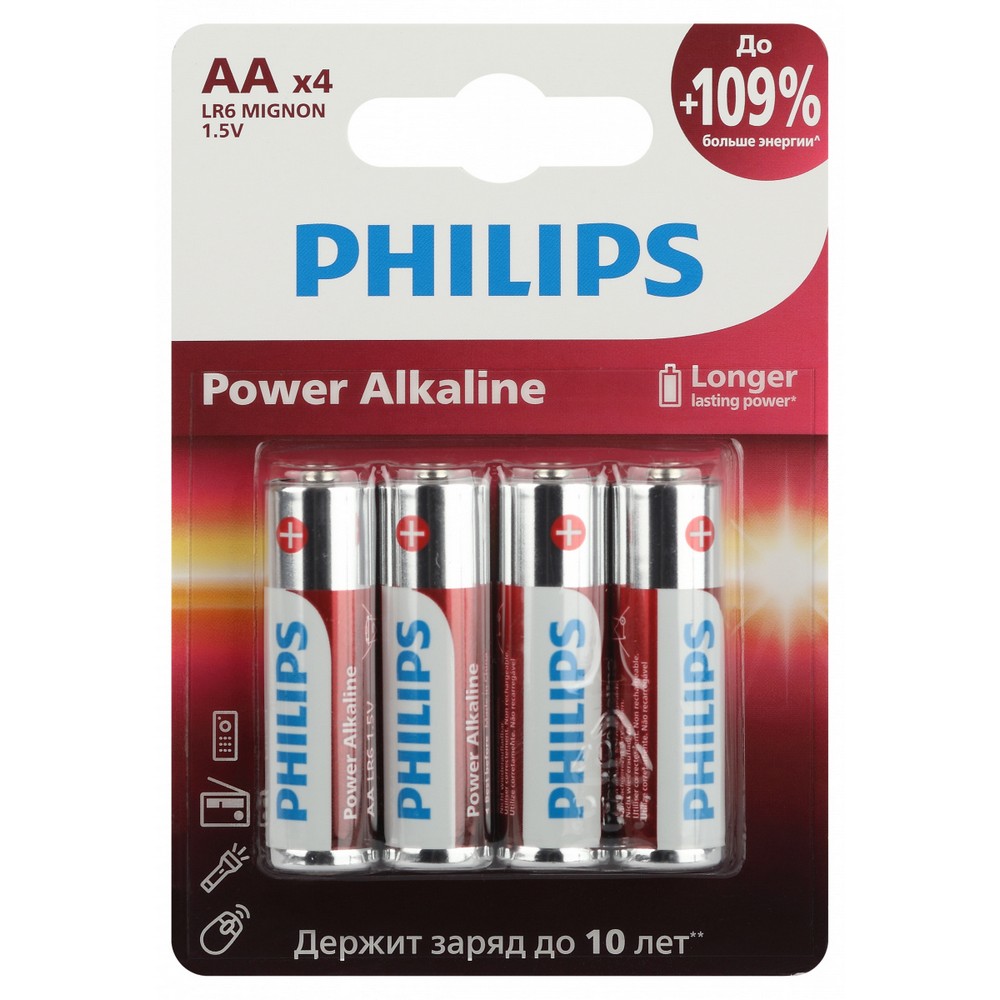 Батарейки Philips LR6P4B/51 АА алкалиновые 1,5v 4 шт. LR6,4BL Power (4/48/144/18432) Батарейки Philips LR6P4B/51 АА алкалиновые 1,5v 4 шт. LR6,4BL Power (4/48/144/18432)