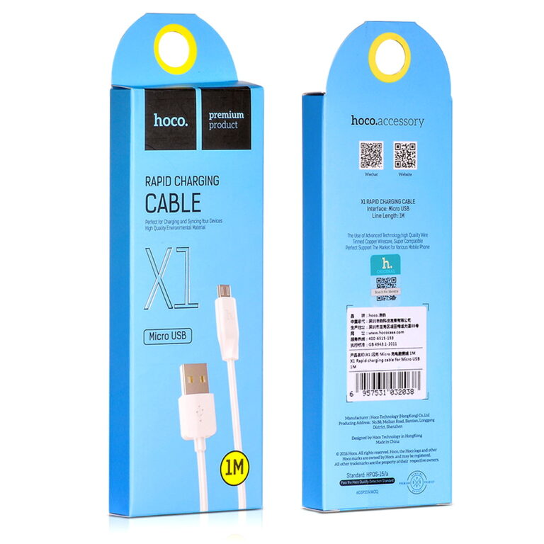 Кабель USB - микро USB HOCO X1 Rapid series, 1.0м, круглый, 2.1A, силикон, цвет: белый (1/30/300)