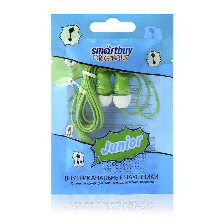 Наушники SmartBuy SBE-510 JUNIOR, зеленые. Вкладыши. Диапазон частот: 20-20000 Гц. Сопротивление: 32