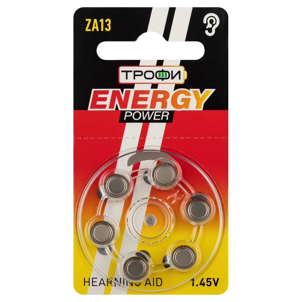 Батарейки Трофи ZA13-6BL ENERGY POWER Hearing Aid (60/2160/168480) Батарейки Трофи ZA13-6BL ENERGY POWER Hearing Aid (60/2160/168480)
