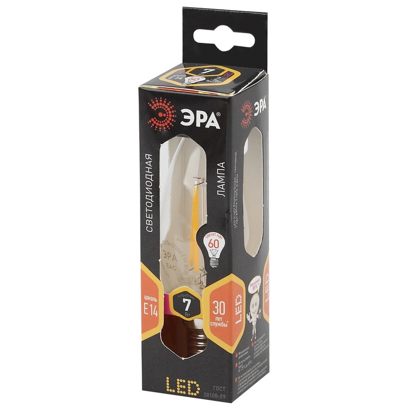 Лампочка светодиодная ЭРА F-LED B35-7W-827-E14 Е14 / Е14 7Вт филамент свеча теплый белый свет Лампочка светодиодная ЭРА F-LED B35-7W-827-E14 Е14 / Е14 7Вт филамент свеча теплый белый свет