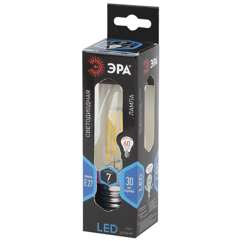Лампочка светодиодная ЭРА F-LED B35-7W-840-E27 Е27 / Е27 7Вт филамент свеча нейтральный белый свет