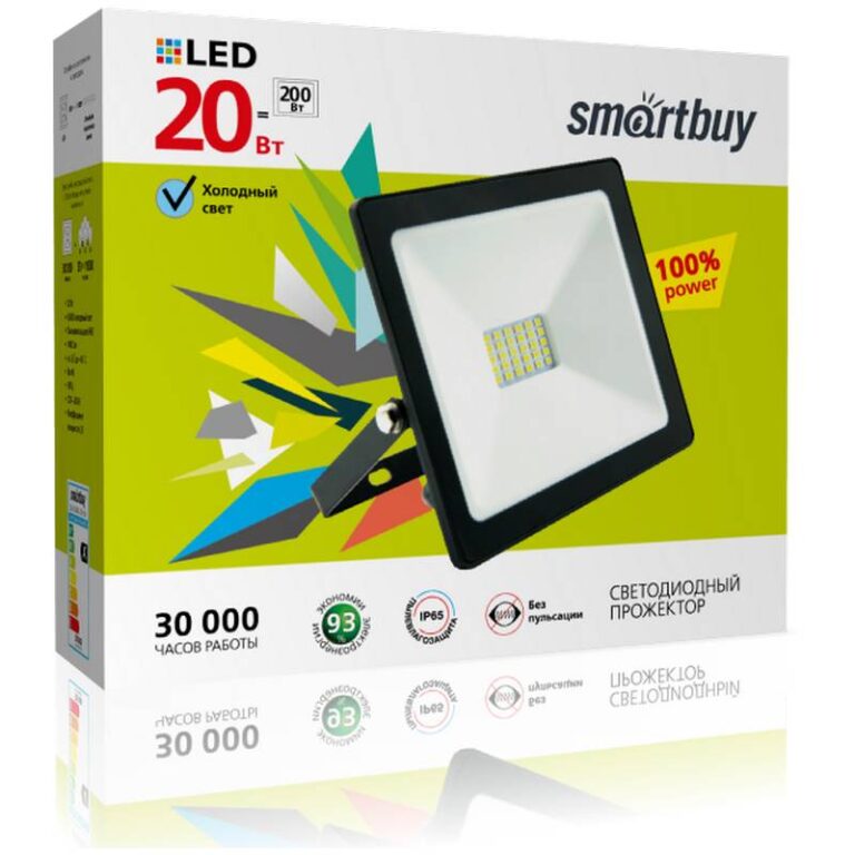 Светодиодный (LED) прожектор FL SMD Smartbuy-20W/6500K/IP65 (SBL-FLSMD-20-65K)