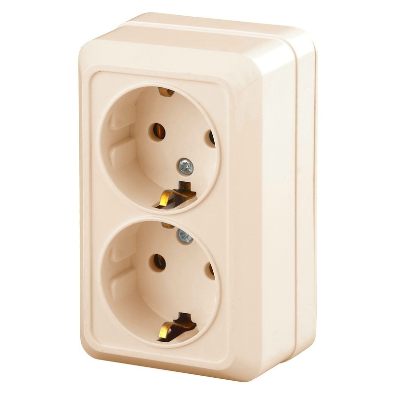 Розетка Intro Quadro 2-204-02 с заземлением двойная 2х2P+E Schuko, 16А-250В, IP20, ОУ, слоновая кость Розетка Intro Quadro 2-204-02 с заземлением двойная 2х2P+E Schuko, 16А-250В, IP20, ОУ, слоновая кость