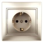 1-206-04 Intro Розетка 2P+E Schuko со шторками, 16А-250В, IP20, СУ, Plano, шампань (10/200/2000)