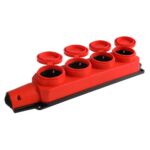 Розетка 4-х местная с защитными крышками каучуковая 230В, 2P+PE, 16A, IP44, красная (SBE-16-4-00-Rr)