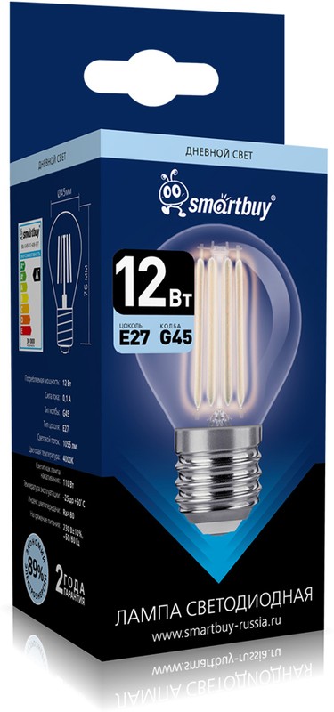 Светодиодная (LED) Лампа FIL Smartbuy-G45-12Вт/4000К/E27 (SBL-G45F-12-40K-E27)