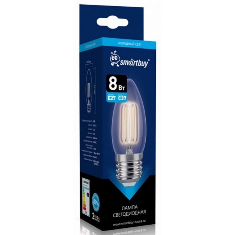 Светодиодная (LED) Лампа FIL Smartbuy-C37-8Вт/6500К/E27 (SBL-C37F-8-65K-E27)