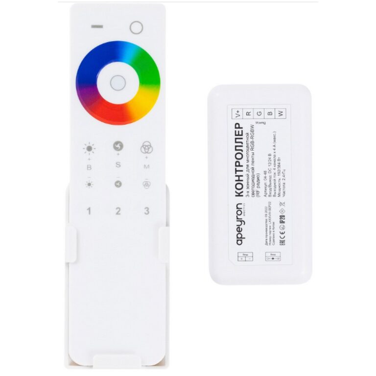 04-48 Комплект: контроллер и 3-х зонный сенсорный пульт RGB-RGBW, 12/24В, 192/384Вт, 4 канала х 4А, IP20, пульт сенсорный (без батареек), радио, 11 кноп. и кольцо