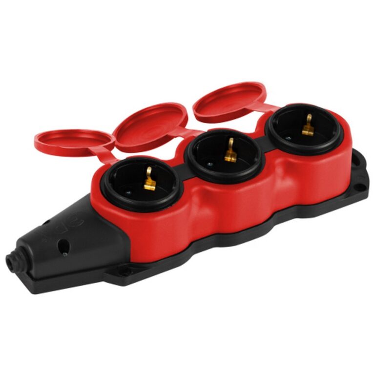 Колодка ЭРА KX-3e-RED-IP44 каучуковая с заземлением 3 розетки 16A IP44 красная (1/60)