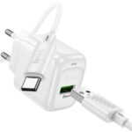 Блок питания сетевой 1 Type-C HOCO CS52A Surplus, 3.0A, PD18Вт, кабель USB - Type-C, цвет: белый (1/28/168)