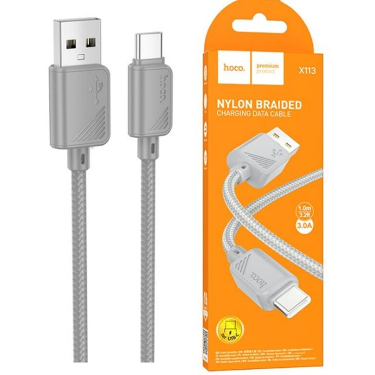 Кабель USB - Type-C HOCO X113 Beneficio, 1.0м, круглый, 3.0А, нейлон, цвет: серый (1/31/310)