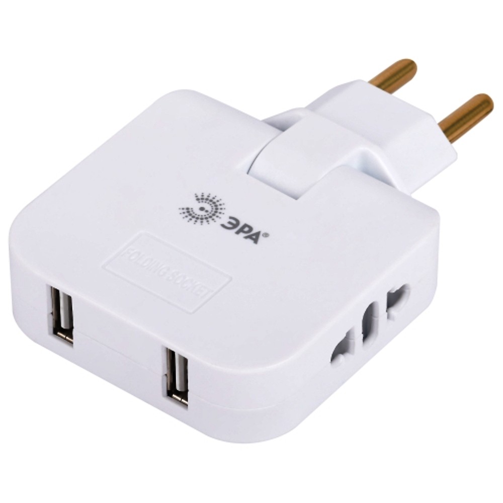 Разветвитель электрический ЭРА SPF-2-FL-USB поворотный на 2 розетки + 2USB 10А белый Разветвитель электрический ЭРА SPF-2-FL-USB поворотный на 2 розетки + 2USB 10А белый