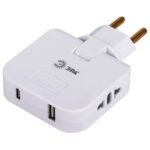 Разветвитель электрический ЭРА SPF-2-FL-USBC поворотный на 2 розетки + 2USB A+C 10А белый