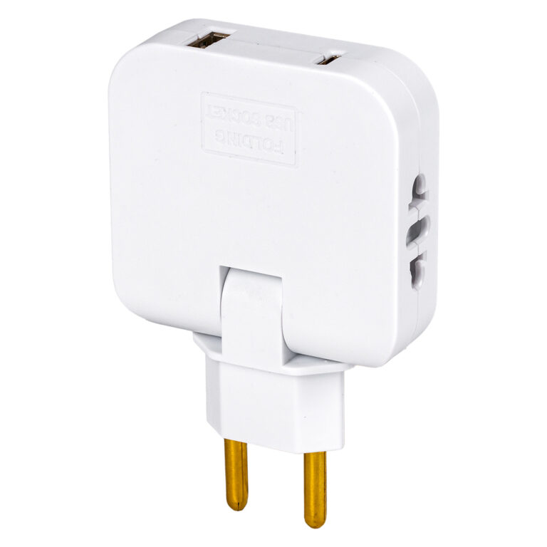 Разветвитель сетевой плоский поворотный, 2 гнезда+USB+TypeC без заземления 10А 250B, белый (SBE-10-A08w-4)