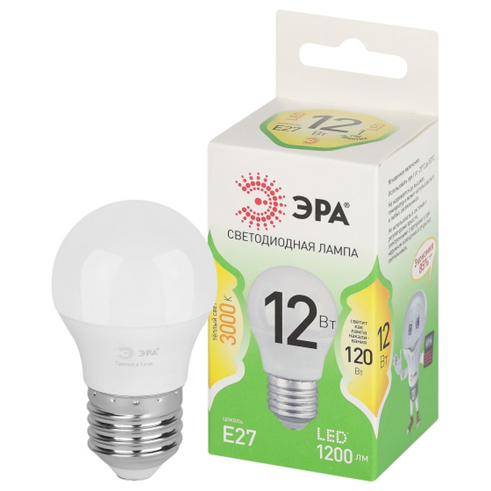 Лампа светодиодная ЭРА GREEN LINE LED P45-12W-830-E27 GL E27 12 Вт шар теплый свет Лампа светодиодная ЭРА GREEN LINE LED P45-12W-830-E27 GL E27 12 Вт шар теплый свет