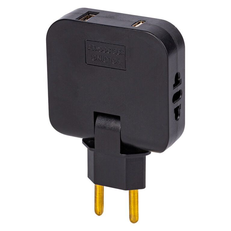 Разветвитель сетевой плоский поворотный, 2 гнезда+USB+TypeC без заземления 10А 250B, черный (SBE-10-A08b-4)