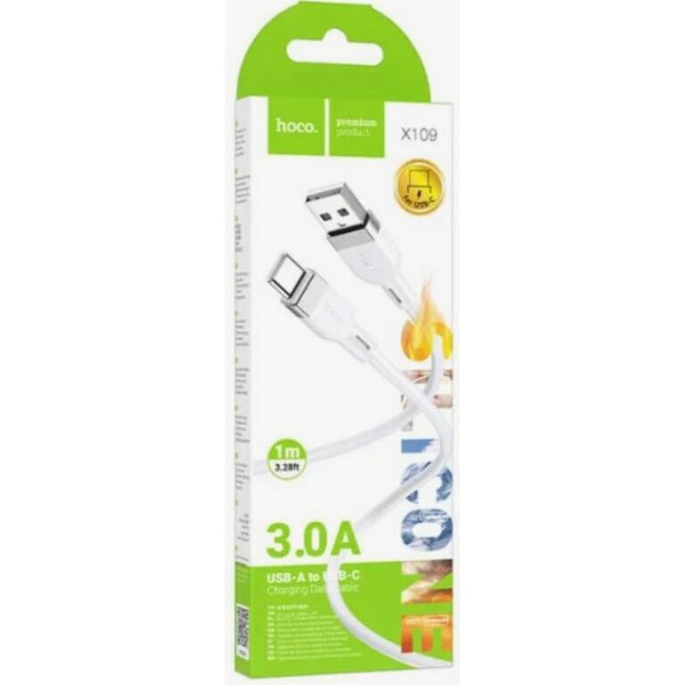 HOCO X109/ USB кабель Type-C/ 1m/ 3A/ Силикон/ White