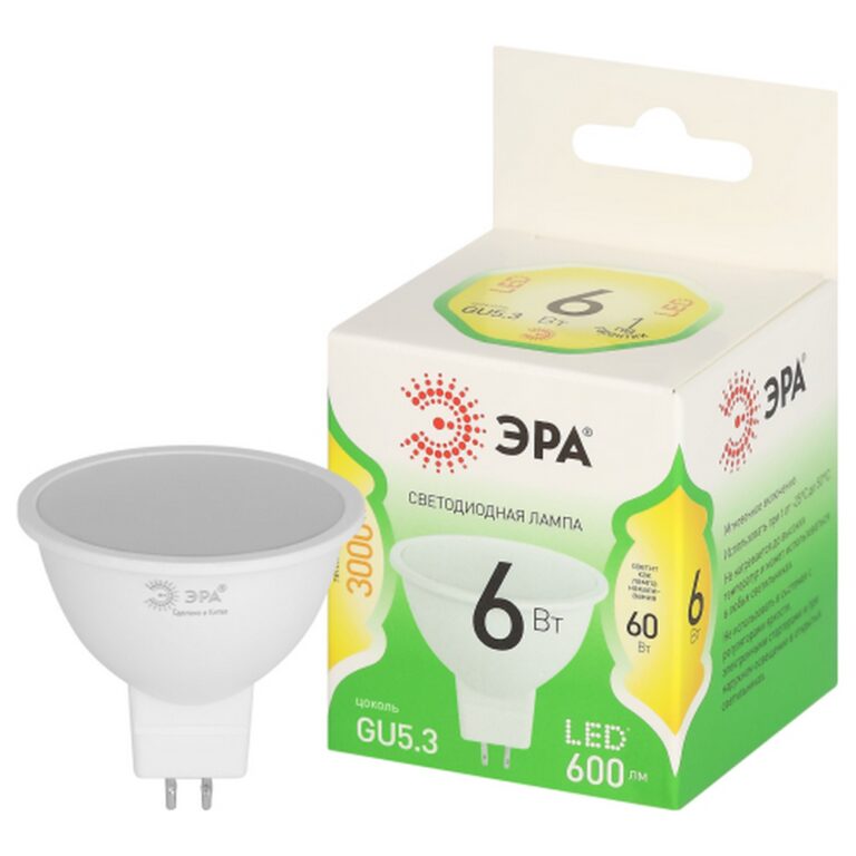 Лампа светодиодная ЭРА GREEN LINE LED MR16-6W-830-GU5.3 GL 6Вт софит теплый свет GU5.3