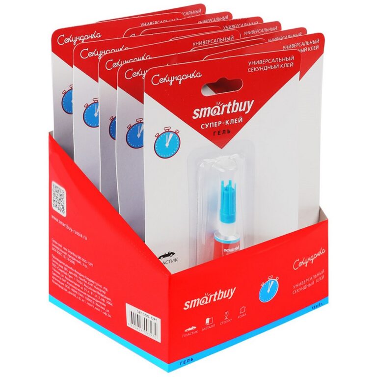 Супер-клей Smartbuy SBT-SGG-12P1 (универсальный, прозрачный), 3 гр., ШОУ-БОКС 12 (12/288) Гель