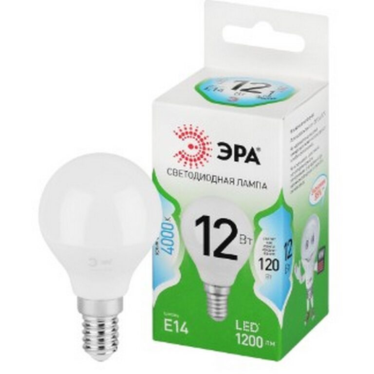 Лампа светодиодная ЭРА GREEN LINE LED P45-12W-840-E14 GL 12Вт шар яркий белый свет E14