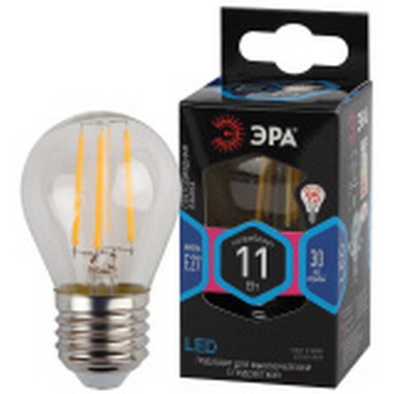 Лампа светодиодная ЭРА F-LED P45-11W-840-E27 11Вт филамент шар нейтральный белый свет Е27