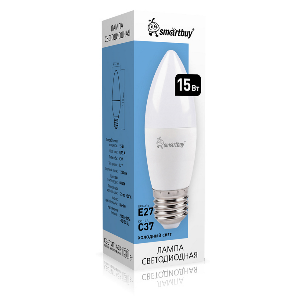 Светодиодная (LED) Лампа Smartbuy-C37-15W/6000 (SBL-C37-15-60K-E27) Светодиодная (LED) Лампа Smartbuy-C37-15W/6000 (SBL-C37-15-60K-E27)