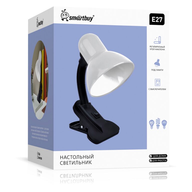 Настольный светильник Smartbuy Е27 с прищепкой белый (SBL-DeskS-White)