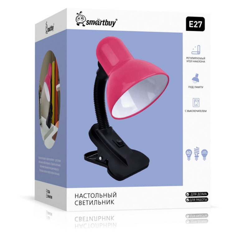 Настольный светильник Smartbuy Е27 с прищепкой розовый (SBL-DeskS-Pink)