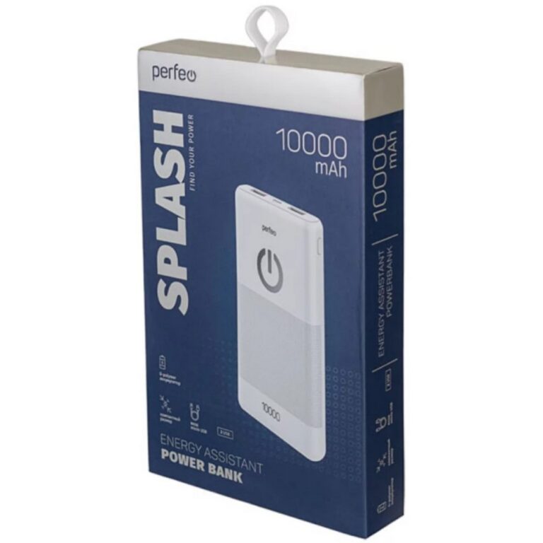 Perfeo Powerbank 10000 mah + Micro usb /In Micro usb /Out USB 1 А, 2.1A/ White