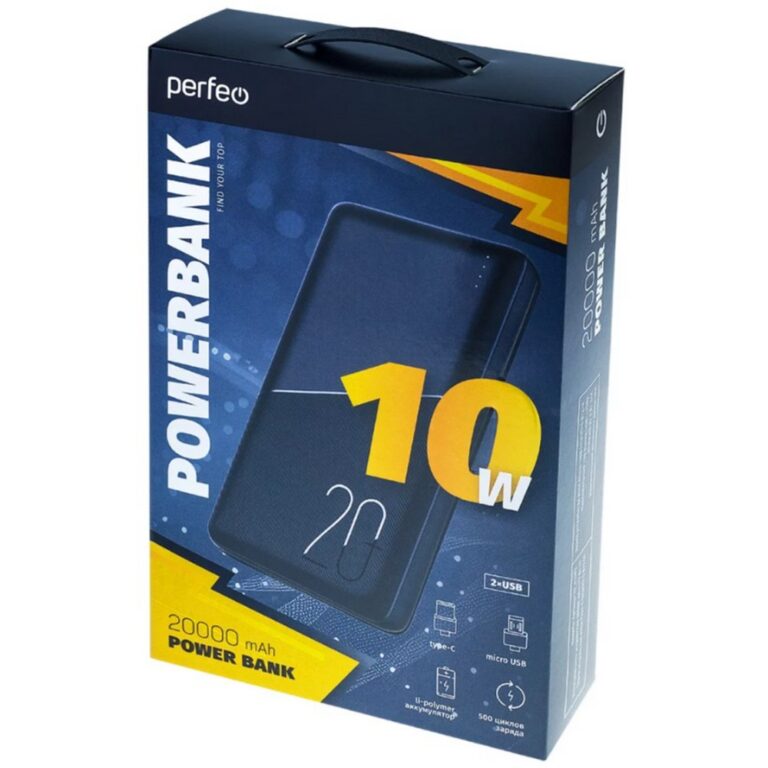 Perfeo Powerbank 20000 mah + In Micro usb+Type-C /Out USB 1 А, 2.1A /Black