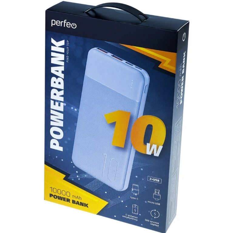 Perfeo Powerbank 10000 mah + In Micro usb+Type-C /Out USB 1 А, 2.1A /White