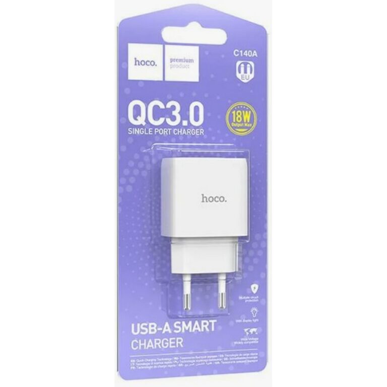 HOCO C140A/ Сетевое ЗУ/ QC 3.0/ 1 USB/ 18W/ White