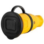 Розетка переносная с крышкой каучук 2P+PE 230V 16А IP44 желтая DYNEL