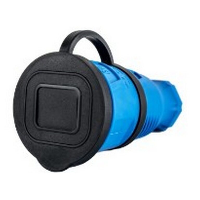 Розетка переносная с крышкой каучук 2P+PE 230V 16А IP44 синяя DYNEL