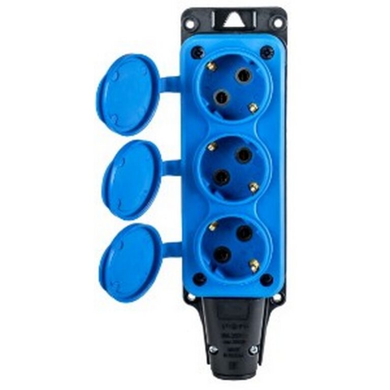 Розетка (колодка) трехместная каучук 2P+PE 230V 16А IP54 синяя DYNEL